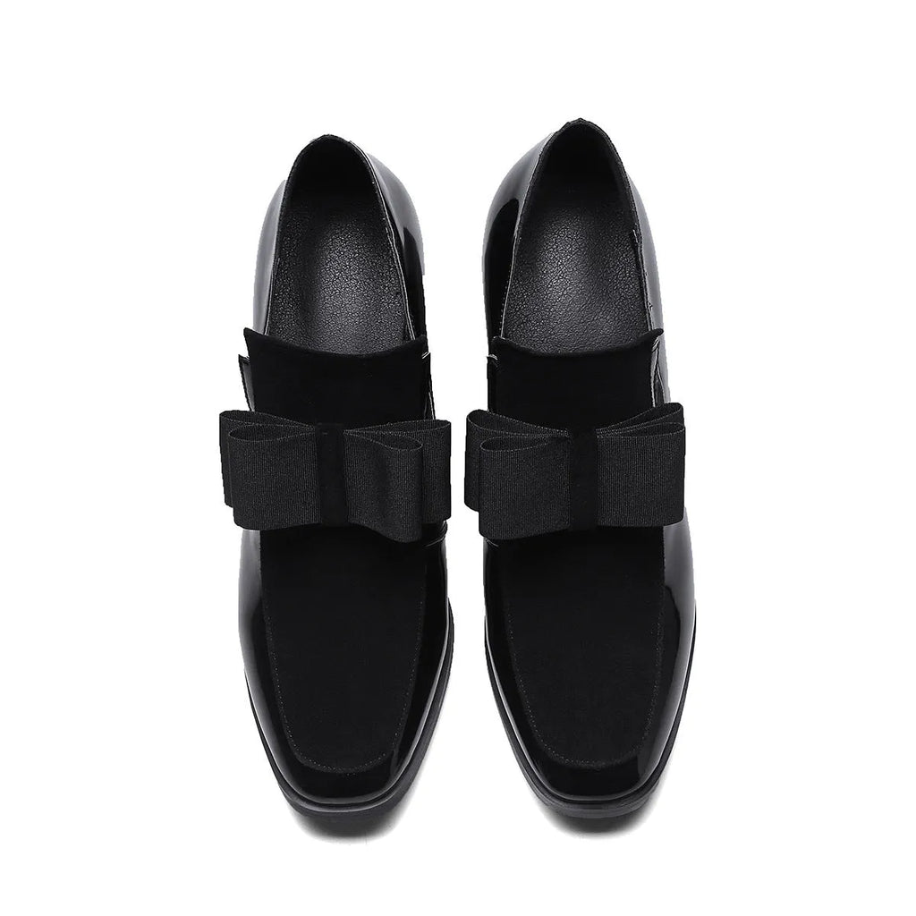 Black and wine red women's leather high heels with a thick square heel and square toe.