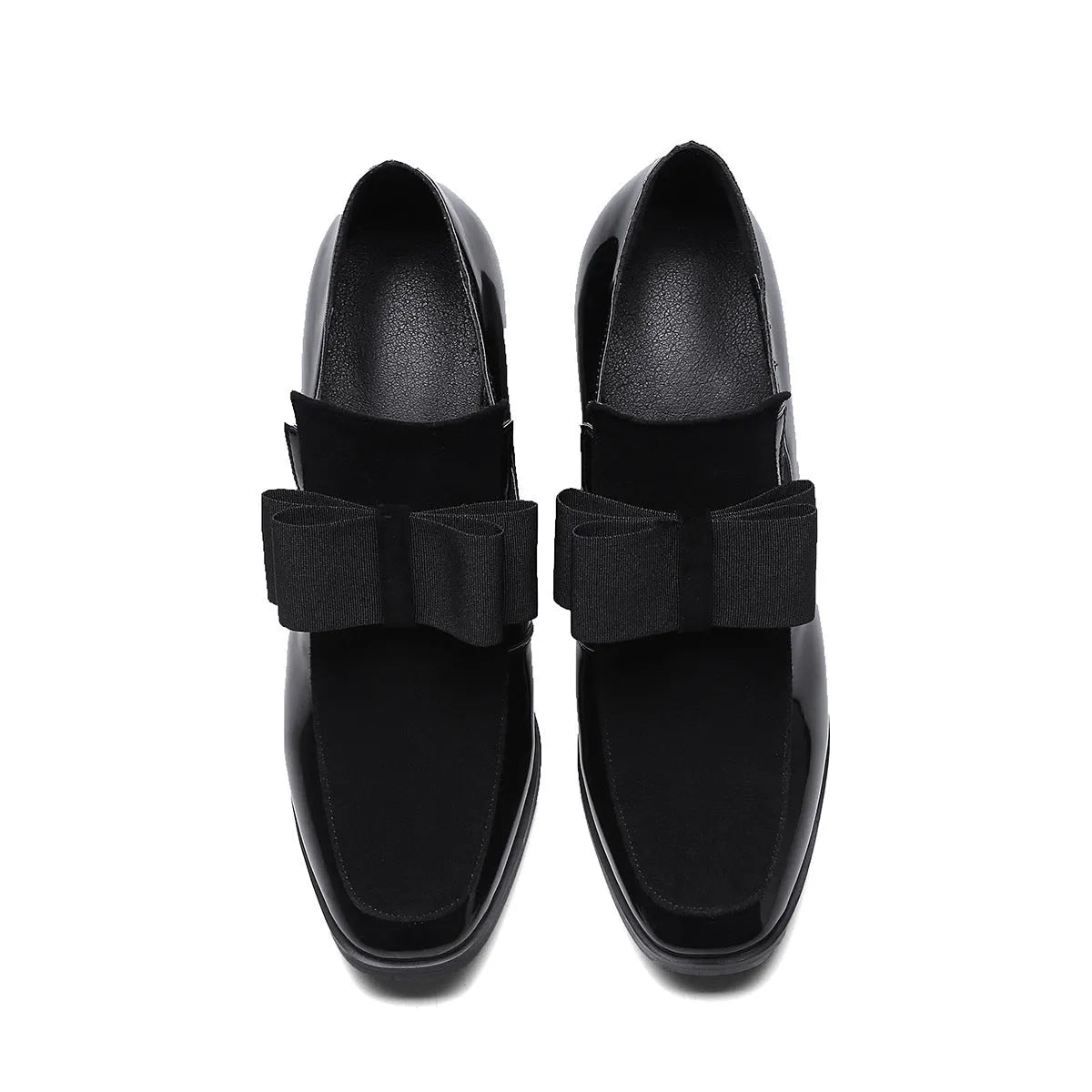 Black and wine red women's leather high heels with a thick square heel and square toe.
