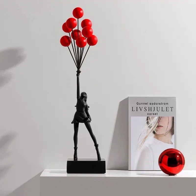 Bubble Girl character sculpture decoration in natural resin, simple modern style, available in white and black colour options