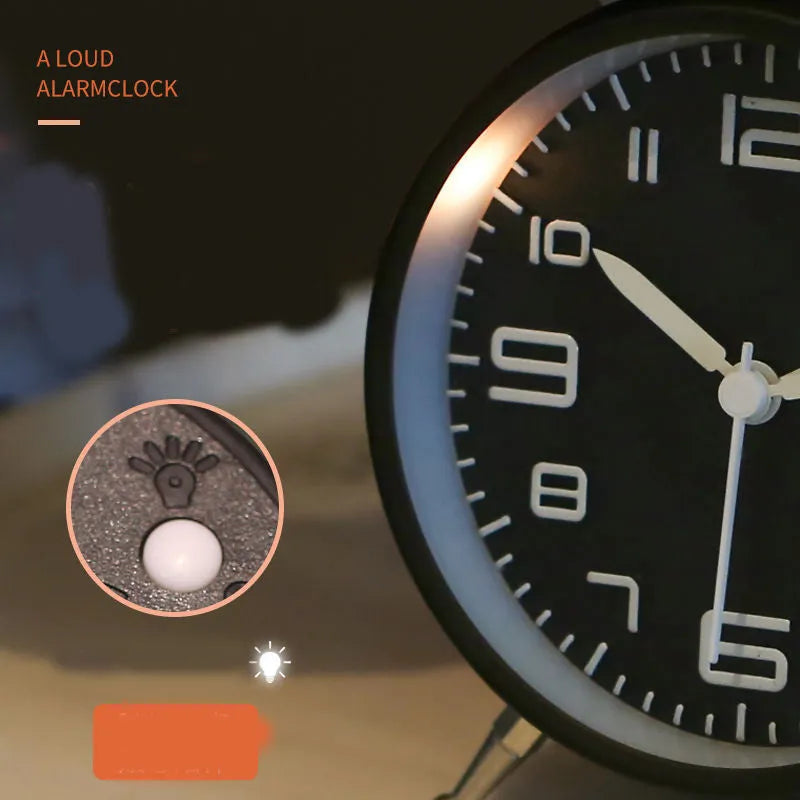 Big sound metal alarm clock with luminous face, black, 16.5 cm tall