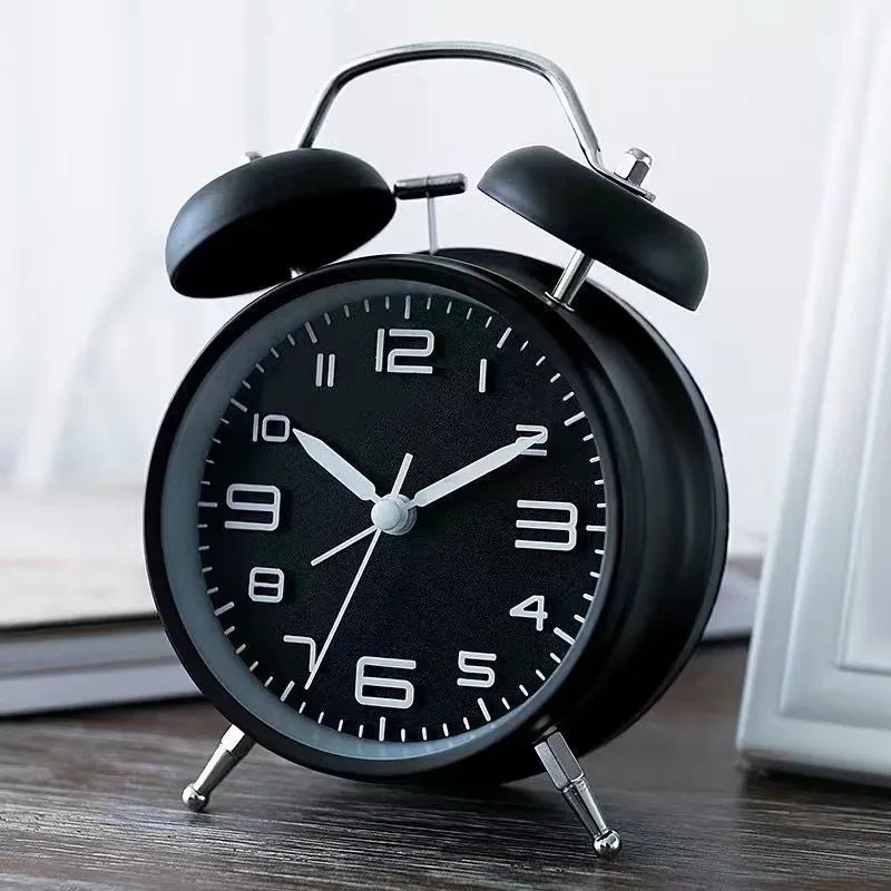 Big sound metal alarm clock with luminous face, black, 16.5 cm tall