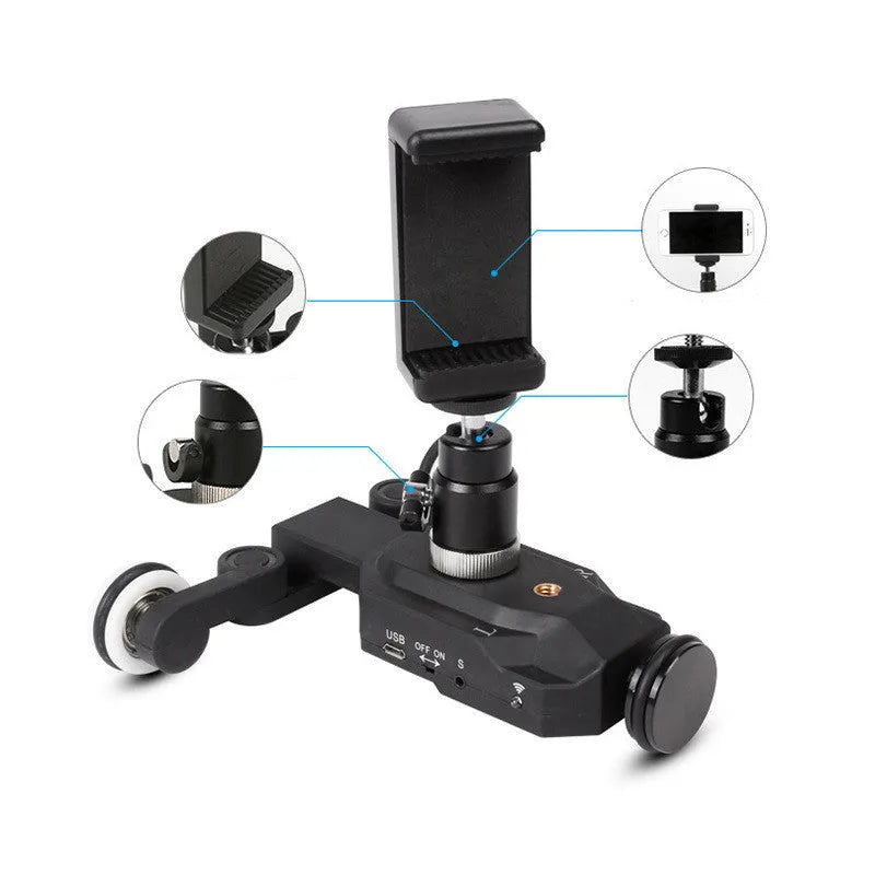 Wireless remote control smartphone slide rail with pan/tilt head on a table