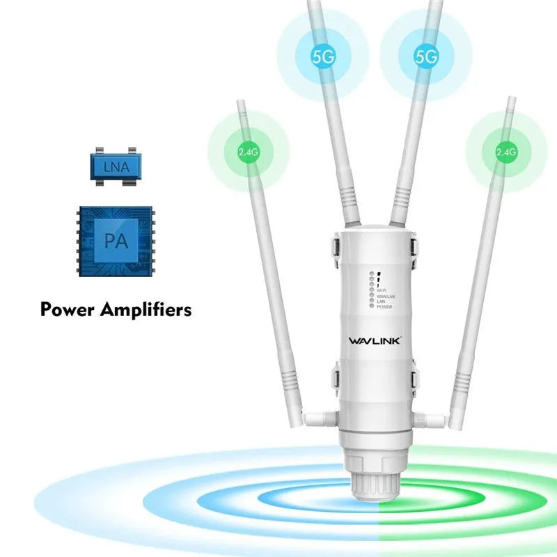 White outdoor wireless access point rangefinder with dual-band high-power coverage up to 600 metres