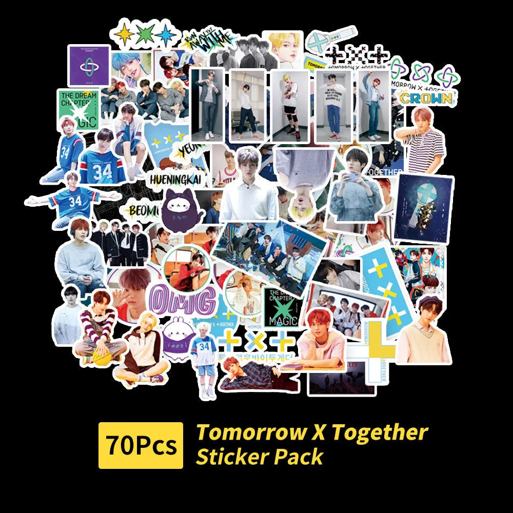 Star-shaped K-pop group luggage stickers featuring Exo, NCT127, Stray Kids designs.