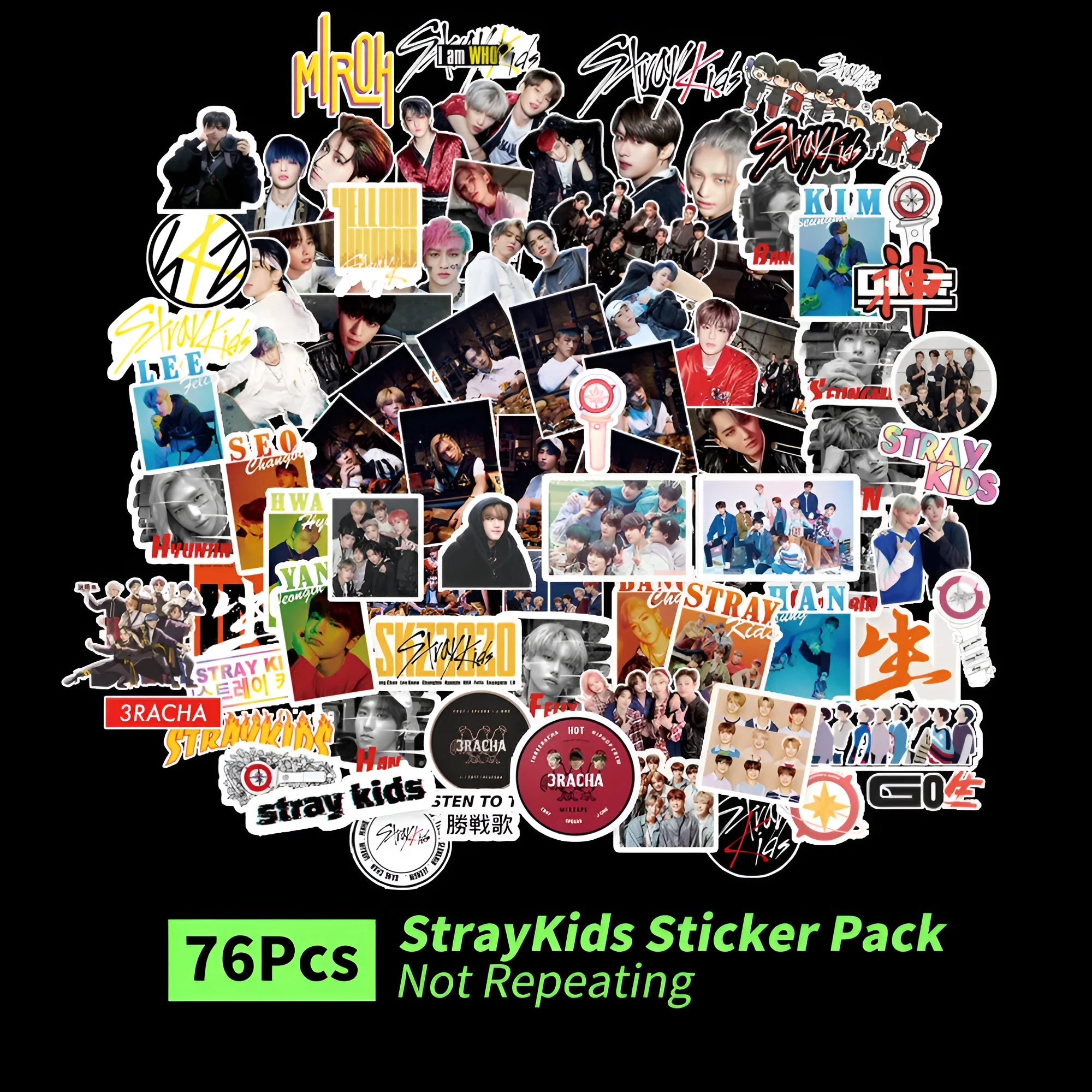 Star-shaped K-pop group luggage stickers featuring Exo, NCT127, Stray Kids designs.