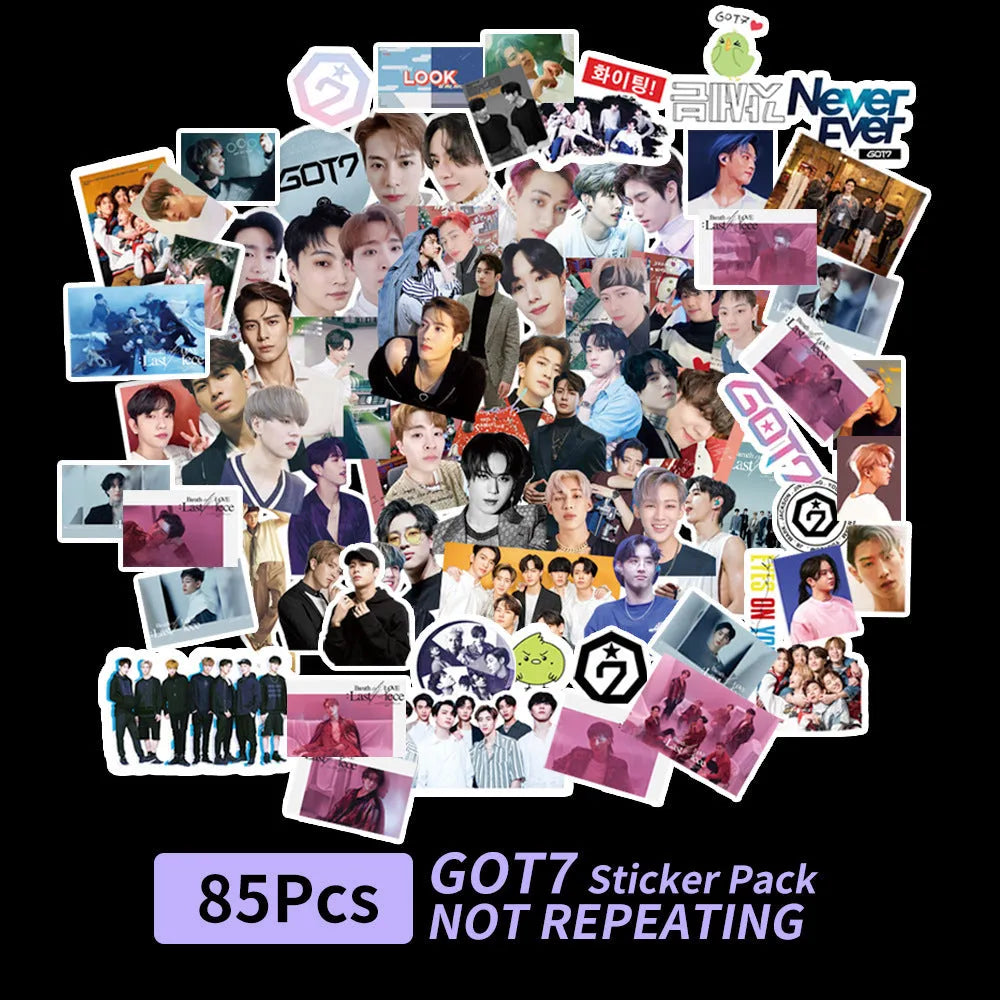 Star-shaped K-pop group luggage stickers featuring Exo, NCT127, Stray Kids designs.