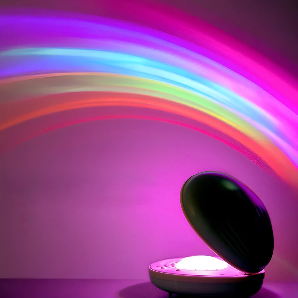 Egg-shaped ABS plastic table lamp, 14 x 10 x 6cm, with rainbow projection, five LED beads, and USB charging