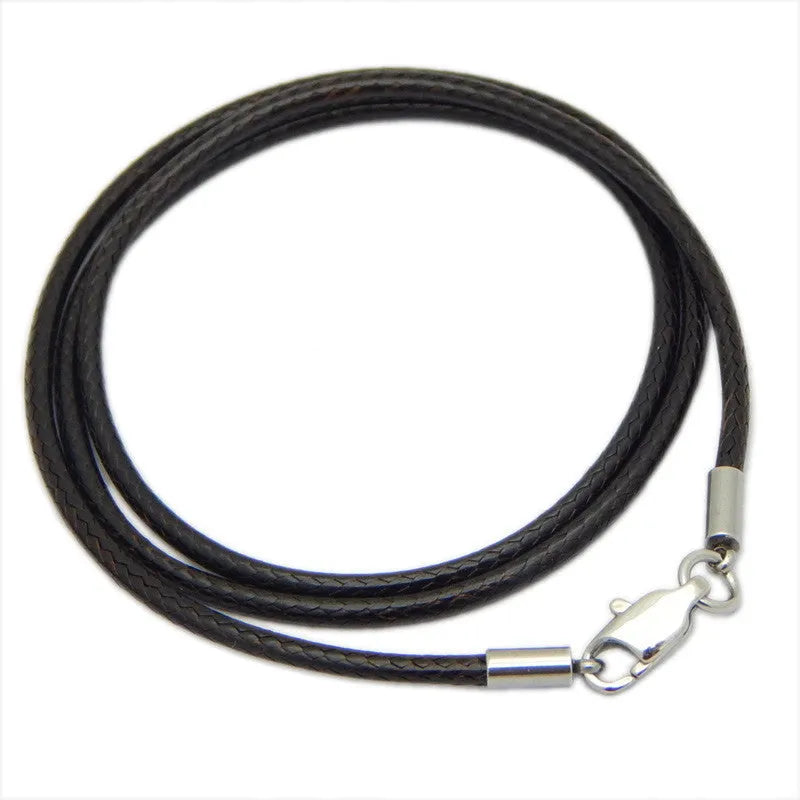 Adjustable stainless steel wax rope necklace with pendant buckle in black red brown colours