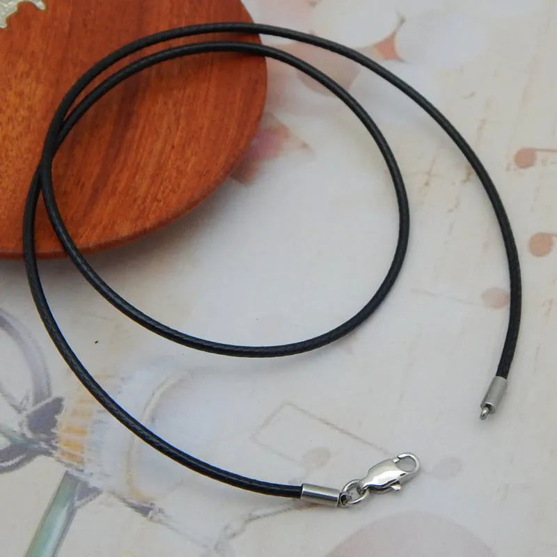 Adjustable stainless steel wax rope necklace with pendant buckle in black red brown colours
