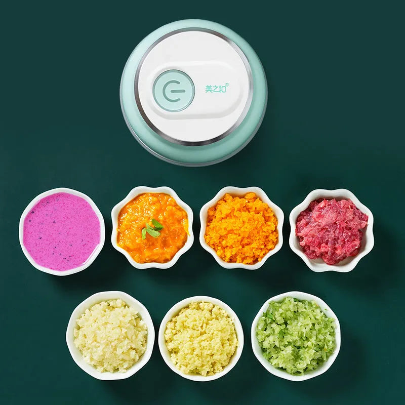 Portable electric mini food chopper with transparent 150ml cup and USB charging cable