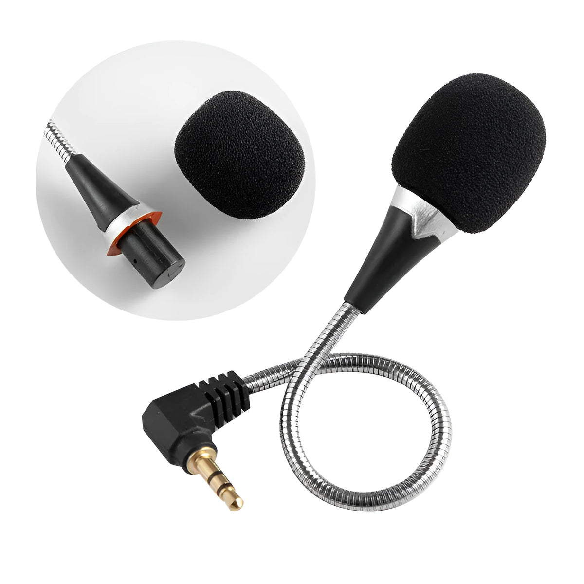 Silver condenser microphone with 3.5mm plug and sponge cover for computer sound card