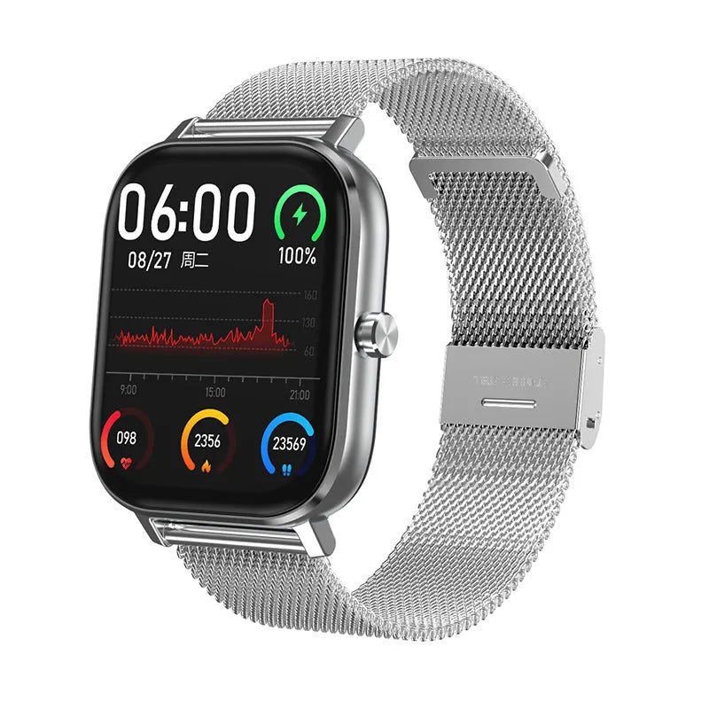 DT35 smart watch with colour screen and silicone strap shown in black on a wrist.