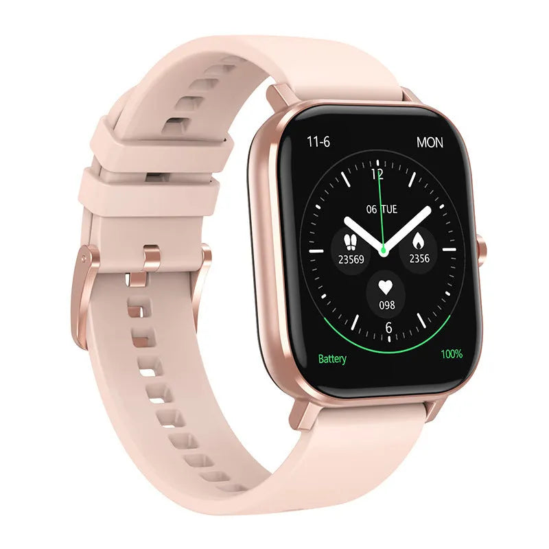 DT35 smart watch with colour screen and silicone strap shown in black on a wrist.