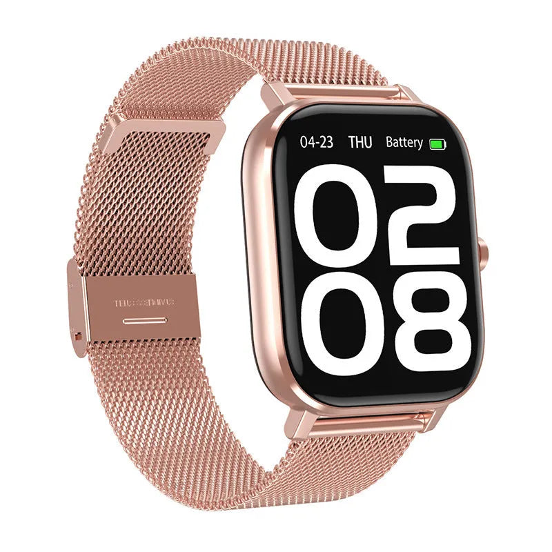 DT35 smart watch with colour screen and silicone strap shown in black on a wrist.