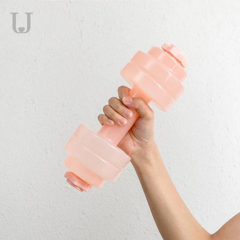 Fitness water dumbbell in light gray with water injection cap, 26cm PP material for home strength training