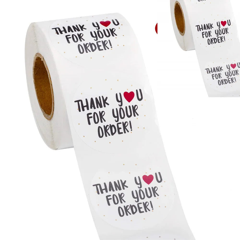 Round white thank you for ordering sticker roll 500 pcs copper plate material