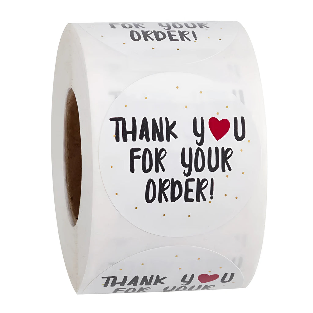 Round white thank you for ordering sticker roll 500 pcs copper plate material