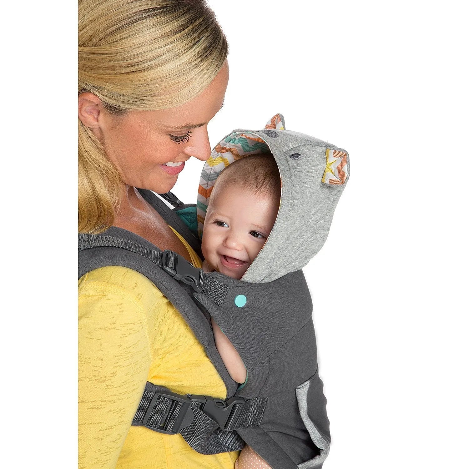 4-in-1 double-shoulder baby carrier in dark grey with saliva towel, one size, for infants up to 15kg
