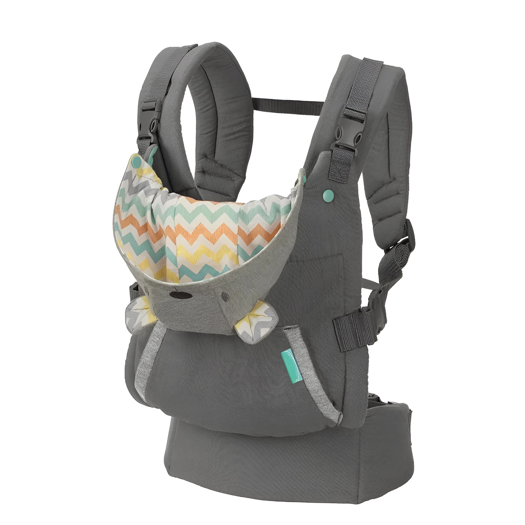 4-in-1 double-shoulder baby carrier in dark grey with saliva towel, one size, for infants up to 15kg