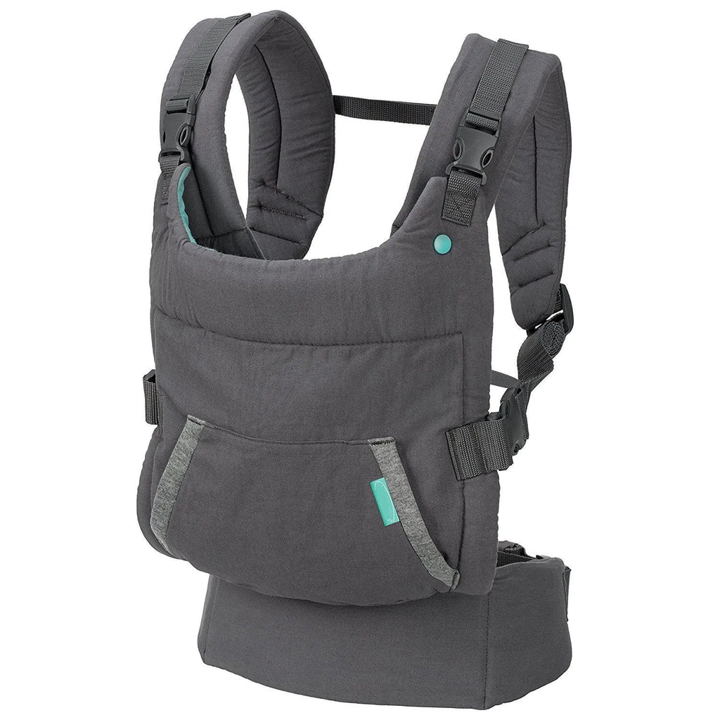 4-in-1 double-shoulder baby carrier in dark grey with saliva towel, one size, for infants up to 15kg