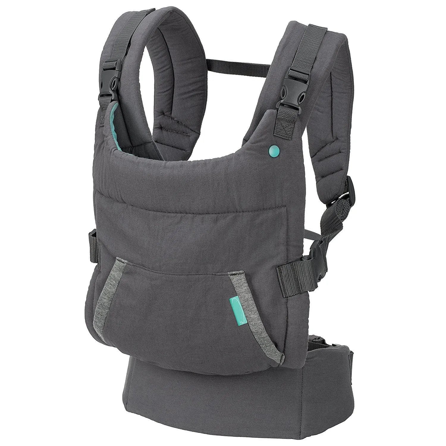 4-in-1 double-shoulder baby carrier in dark grey with saliva towel, one size, for infants up to 15kg