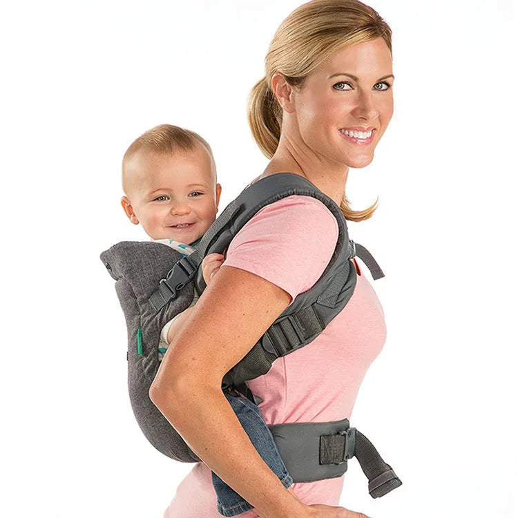 4-in-1 double-shoulder baby carrier in dark grey with saliva towel, one size, for infants up to 15kg