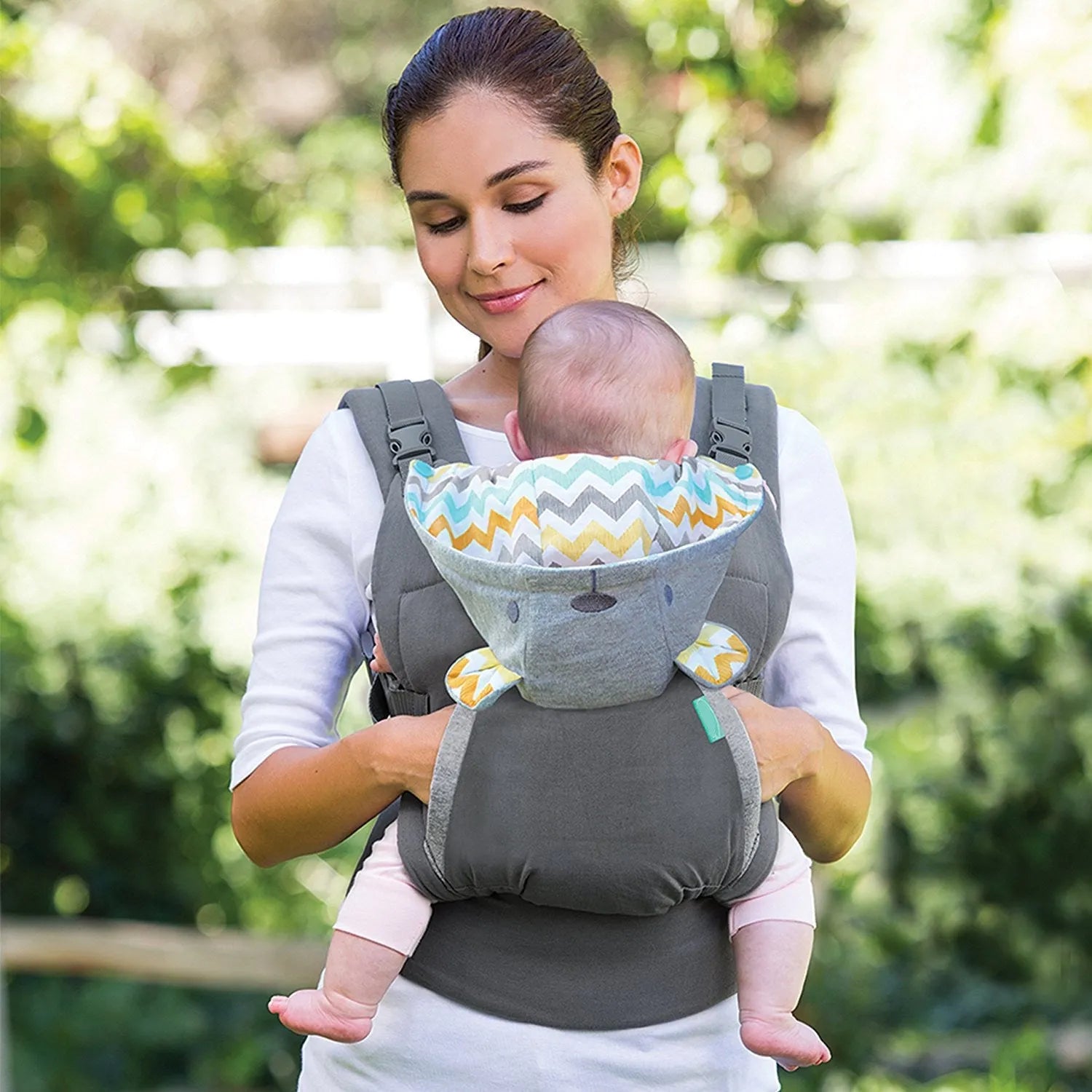 4-in-1 double-shoulder baby carrier in dark grey with saliva towel, one size, for infants up to 15kg