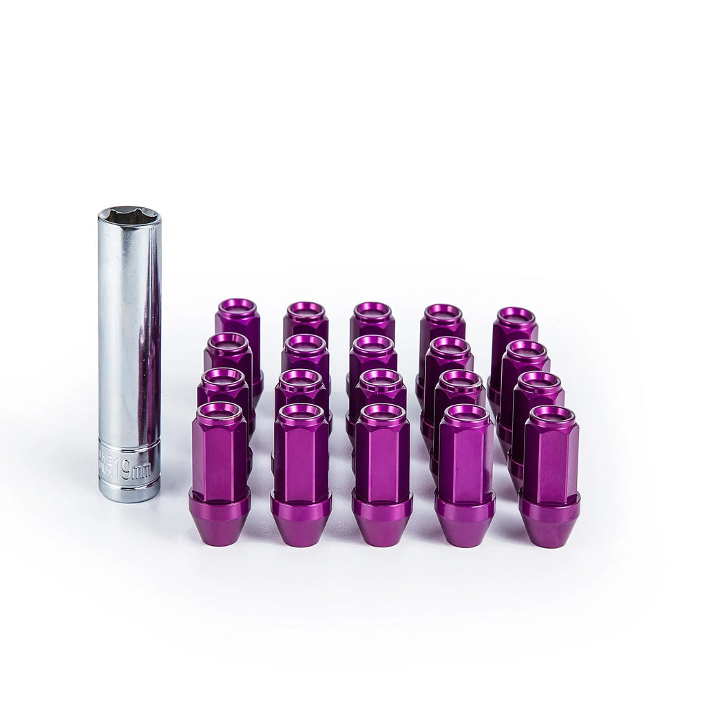 Set of 20 aluminium alloy wheel nuts in silver with three thread sizes M12 and M14