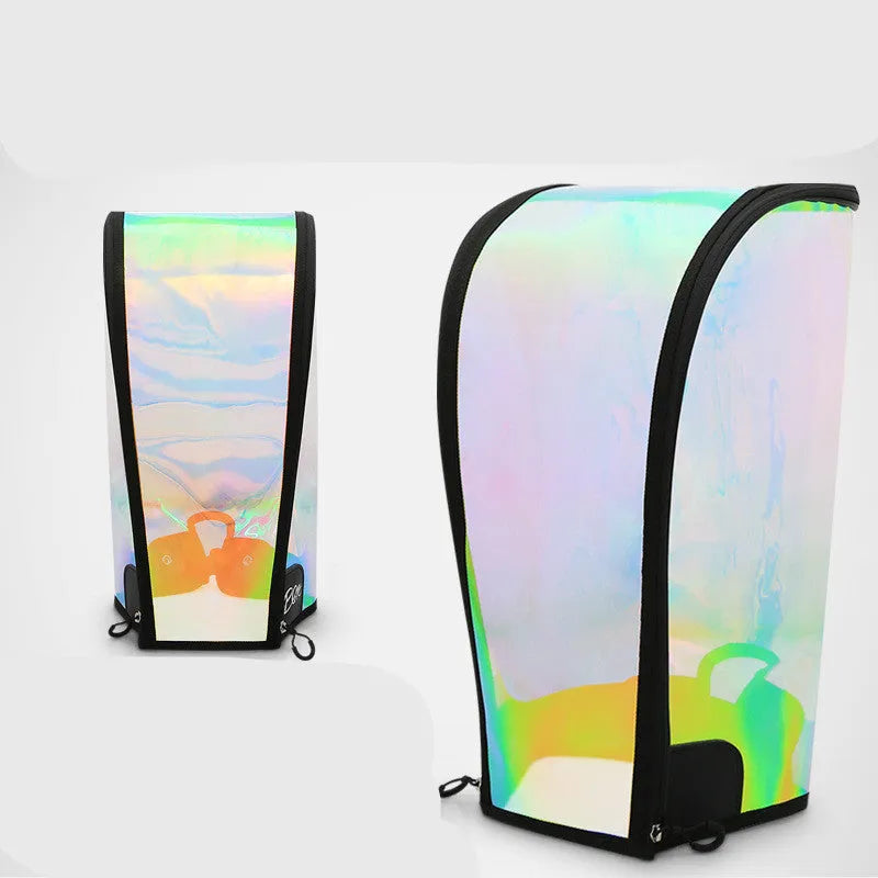 Laser seven-colour translucent ball bag cap with adjustable buckle on a sports bag