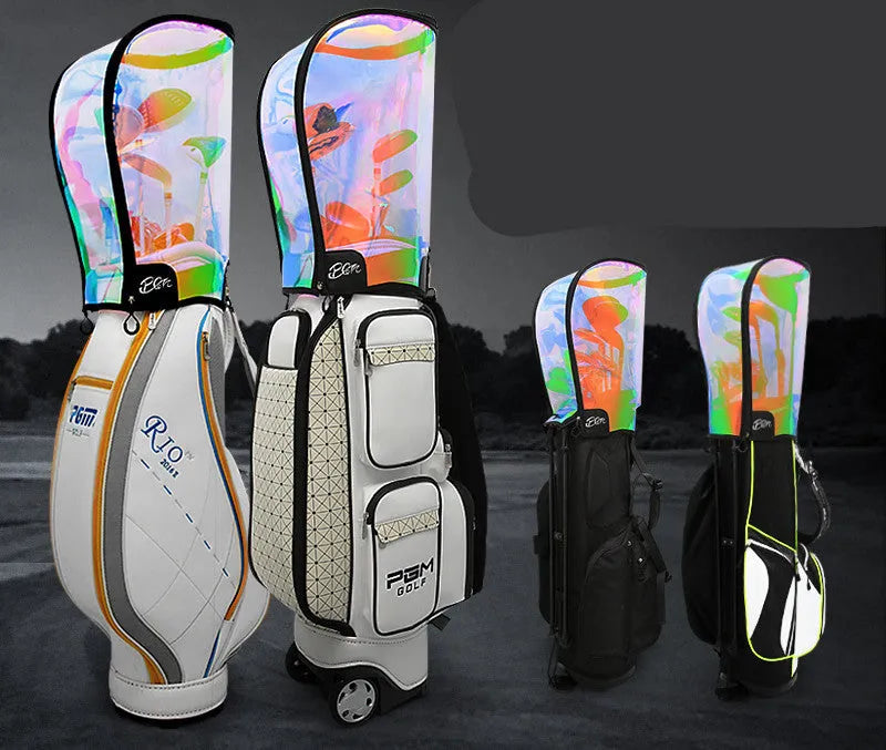 Laser seven-colour translucent ball bag cap with adjustable buckle on a sports bag