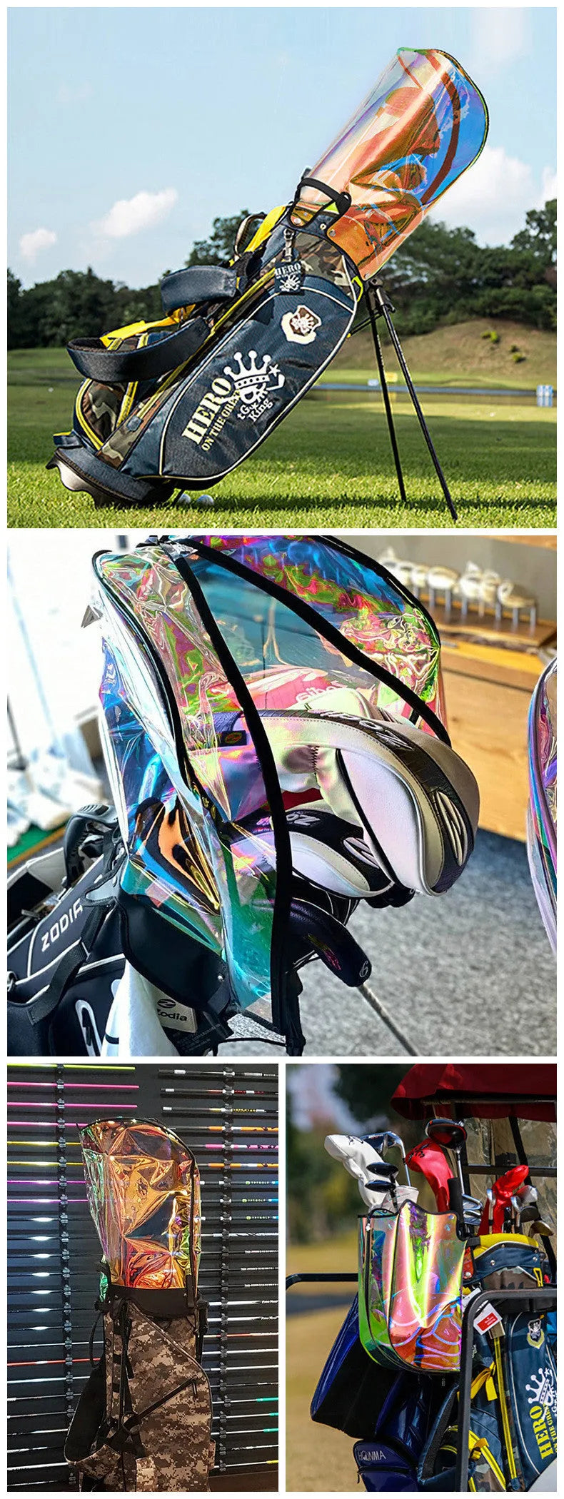 Laser seven-colour translucent ball bag cap with adjustable buckle on a sports bag
