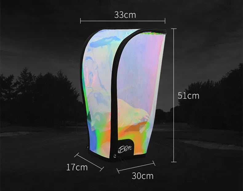 Laser seven-colour translucent ball bag cap with adjustable buckle on a sports bag