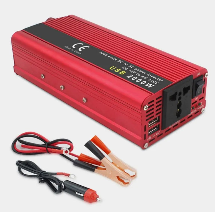 2000W sine wave car inverter with dual USB ports, DC 12V 24V input, 27x15x7 cm size