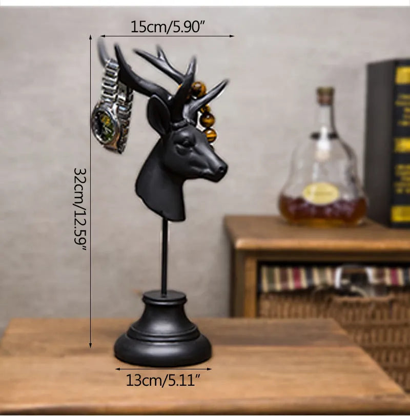 Natural resin animal home decoration statue in black, white, or wood colour, 32cm tall.