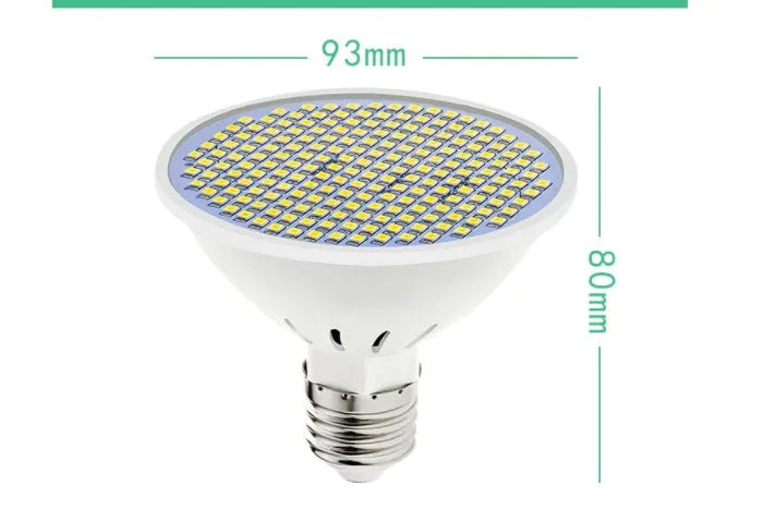 Close-up of a white E27 LED lamp cup bulb with visible SMD beads, showing screw base.