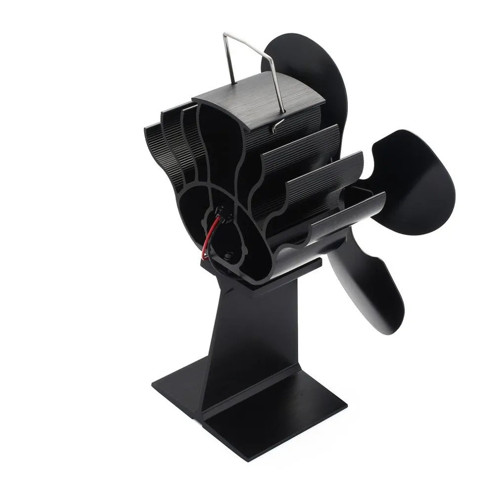 Black Yotsuba style heat-powered fireplace fan for wood stoves with metal blades