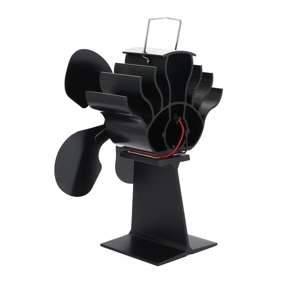 Black Yotsuba style heat-powered fireplace fan for wood stoves with metal blades