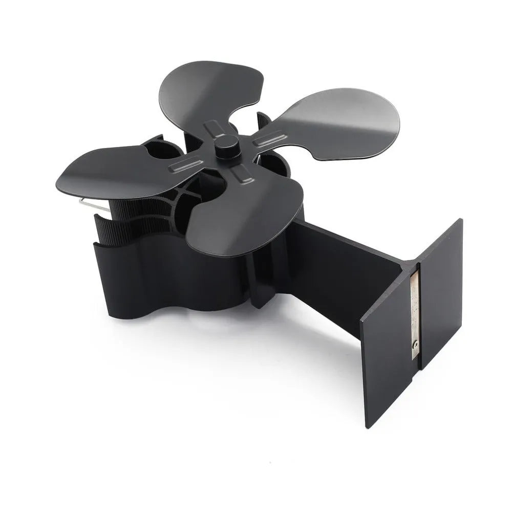 Black Yotsuba style heat-powered fireplace fan for wood stoves with metal blades