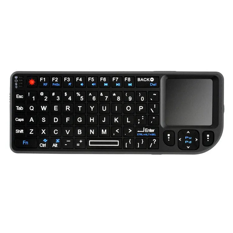 Mini wireless Bluetooth laser touch keyboard flying squirrel with 7-colour backlight, black ABS casing, 69 keys