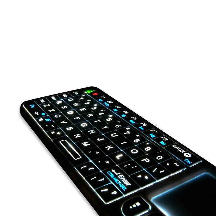 Mini wireless Bluetooth laser touch keyboard flying squirrel with 7-colour backlight, black ABS casing, 69 keys