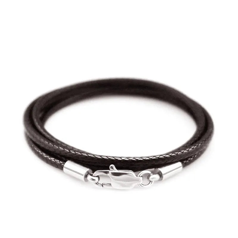 Adjustable stainless steel wax rope necklace with pendant buckle in black red brown colours