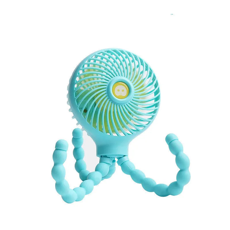 Octopus deformed folding fan with flexible tentacle legs in white, USB rechargeable, 2000mAh battery