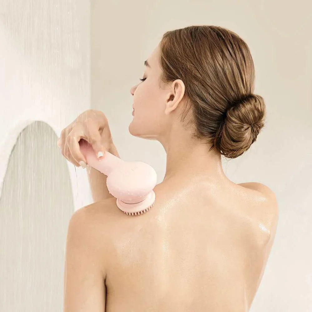inFace automatic electric shower brush with rotating brush heads in grey or pink colour