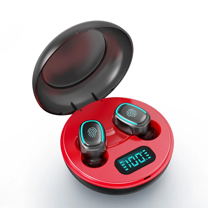 True wireless stereo Bluetooth 5.0 earbuds in white, black, or red colours.