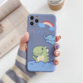 Blue cartoon dinosaur design on a soft TPU silicone case for an iPhone.