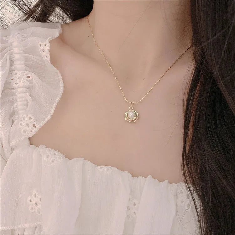 Golden freshwater pearl necklace with titanium steel element in a retro baroque style, single necklace