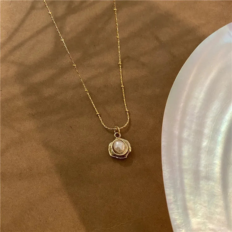 Golden freshwater pearl necklace with titanium steel element in a retro baroque style, single necklace