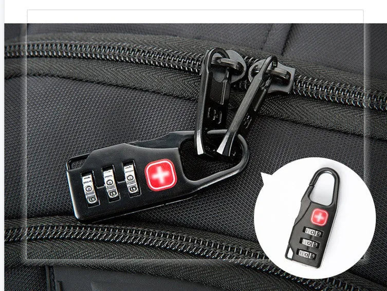 Black nylon backpack with USB port, padded laptop pocket for 15-17 inch, and anti-theft compartments