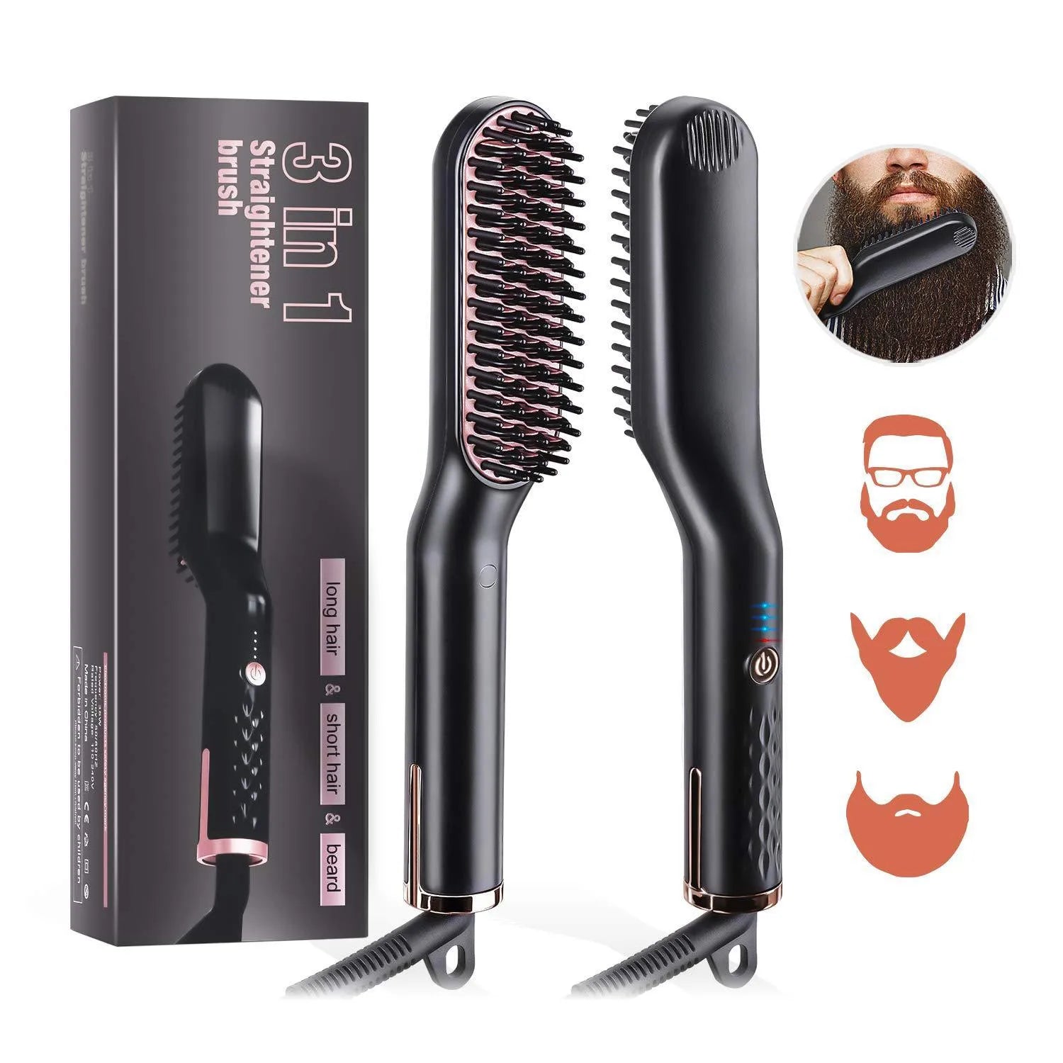 3-in-1 hair styling comb straightener and curler with tourmaline ceramic heat conductor 10 temperature settings black pink colour UK plug