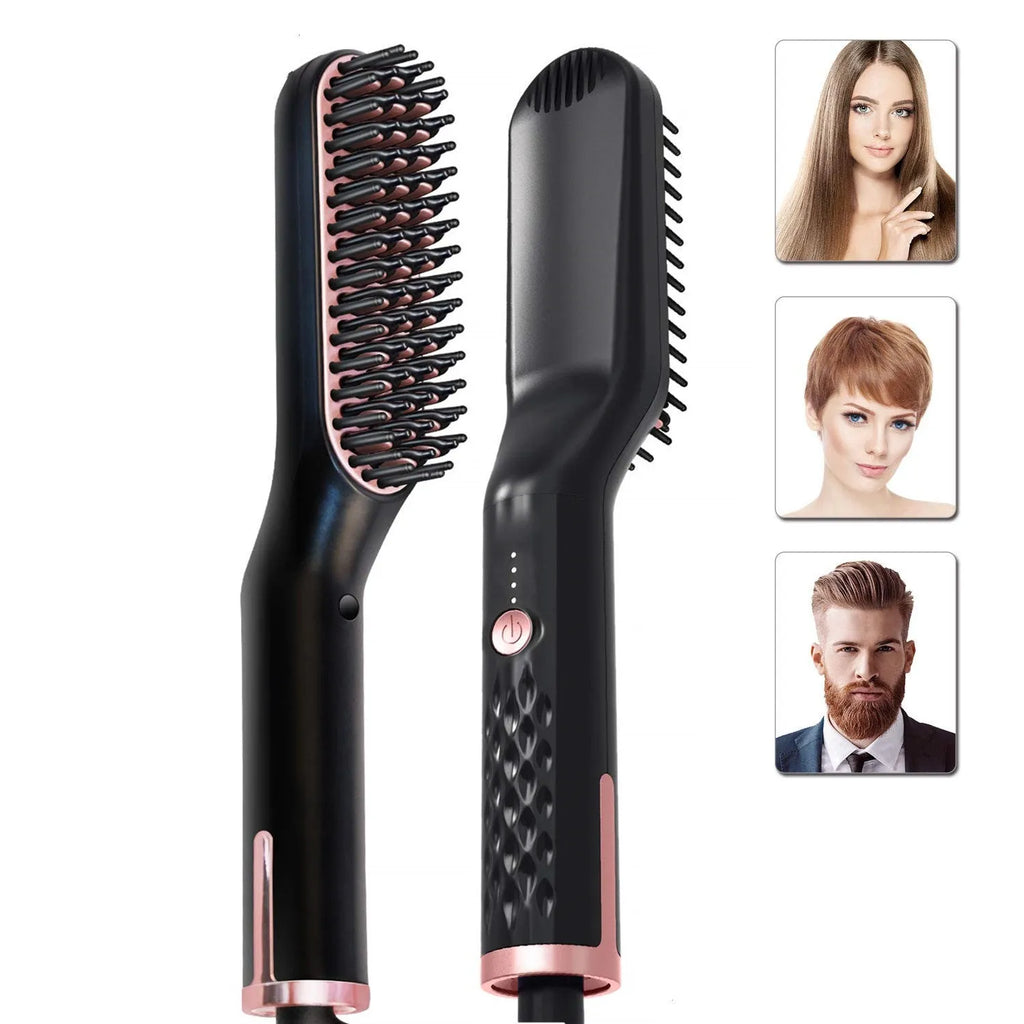 3-in-1 hair styling comb straightener and curler with tourmaline ceramic heat conductor 10 temperature settings black pink colour UK plug